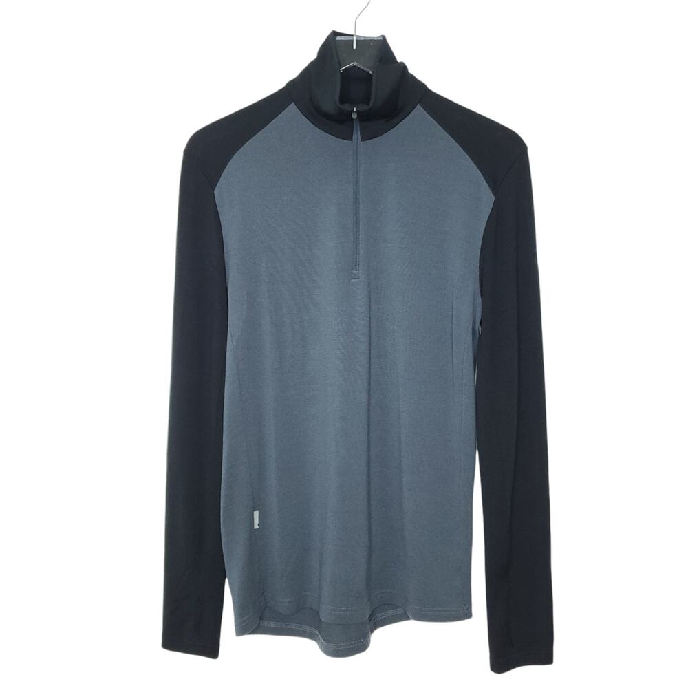 Icebreaker Merino Wool Half Zip Thermal Top Pullover Sweater S Black Gray